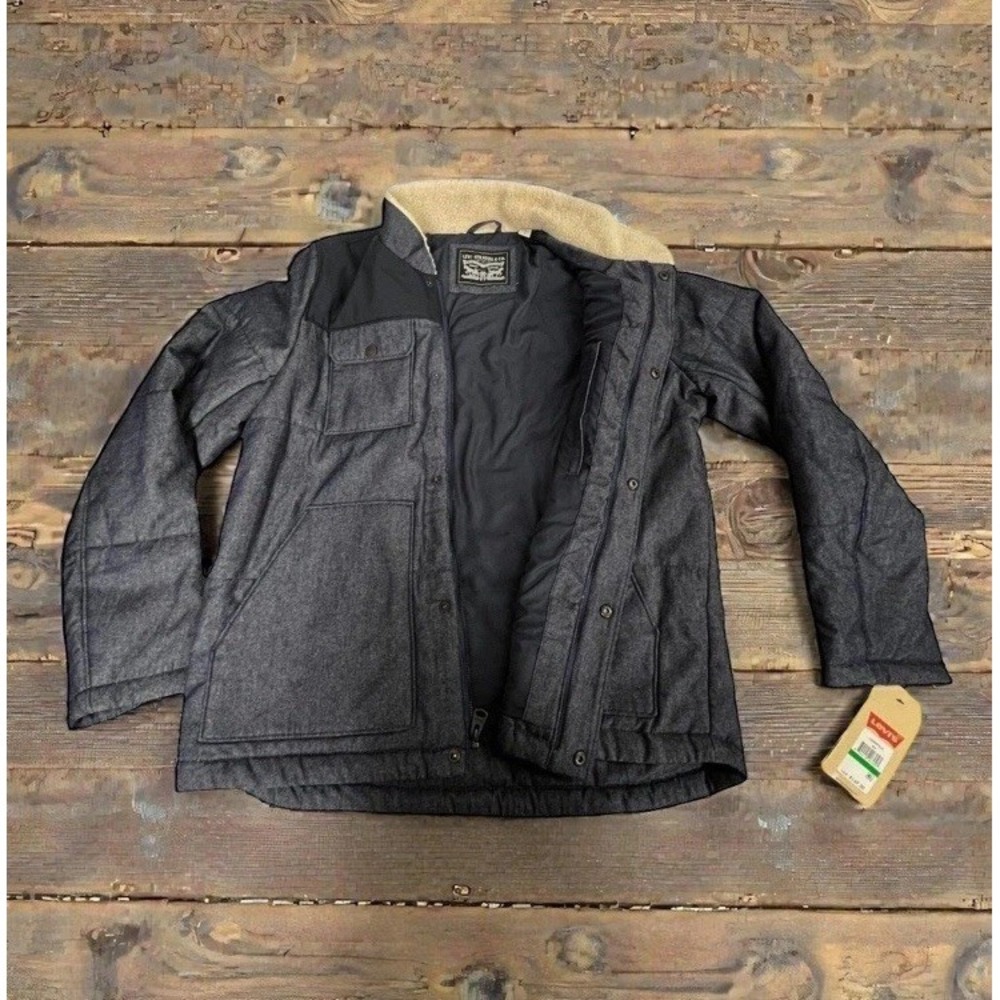 Levis Mens Mixed Media Workwear Jacket Blue Denim Tone Puffer Coat LM8MP533 L